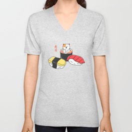 Happy Cat Sushi V Neck T Shirt