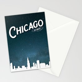 Chicago skyline by night Stationery Card