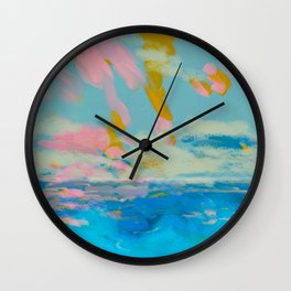 la mer in summer  Wall Clock | Wall, Pastel, Modern, Sky, Beach, Art, Water, Painting, Pink, Cloud 