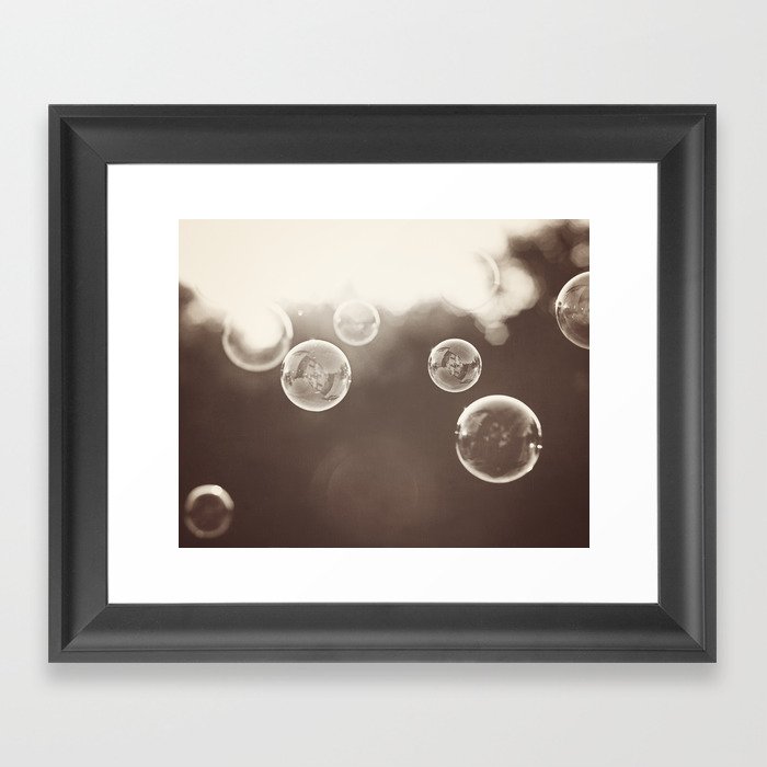 Bubbles Photography, Soap Bubble Laundry Room Art, Bathroom Photo, Brown Bath Picture Restroom Print Framed Art Print