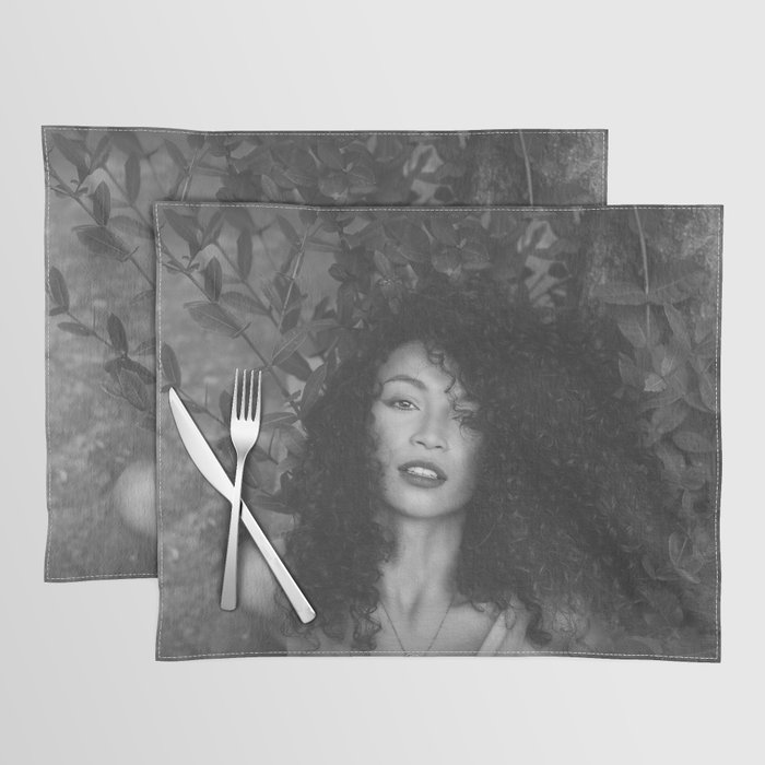 My Sharona (with the long, dark curly hair) African American female beauty black and white photograph portrait - photography - photographs Placemat