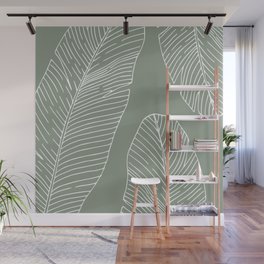 Line Drawing, Green, Palms Print, Boho Wall Art Wall Mural