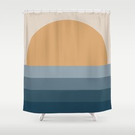 Minimal Retro Sunset / Sunrise - Ocean Blue Shower Curtain
