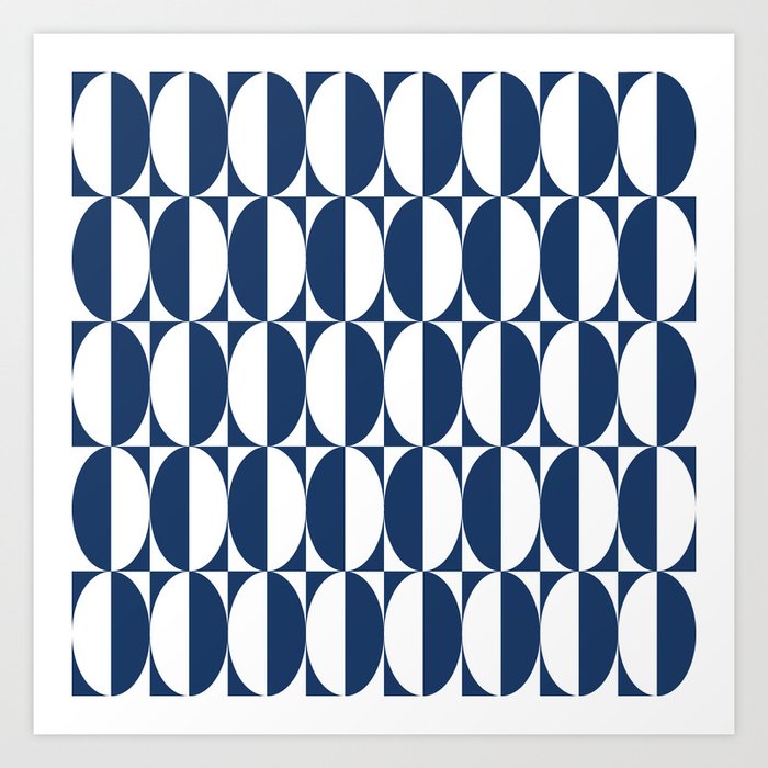 Mid Century Modern Geometric Half Oval Pattern 248 Navy Blue Art Print