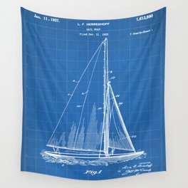 Sailboat Patent - Yacht Art - Blueprint Wall Tapestry