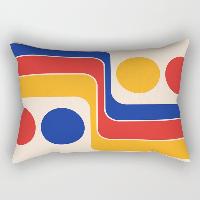 Retro Geometric Design 748 Blue Red Yellow and Beige Rectangular Pillow