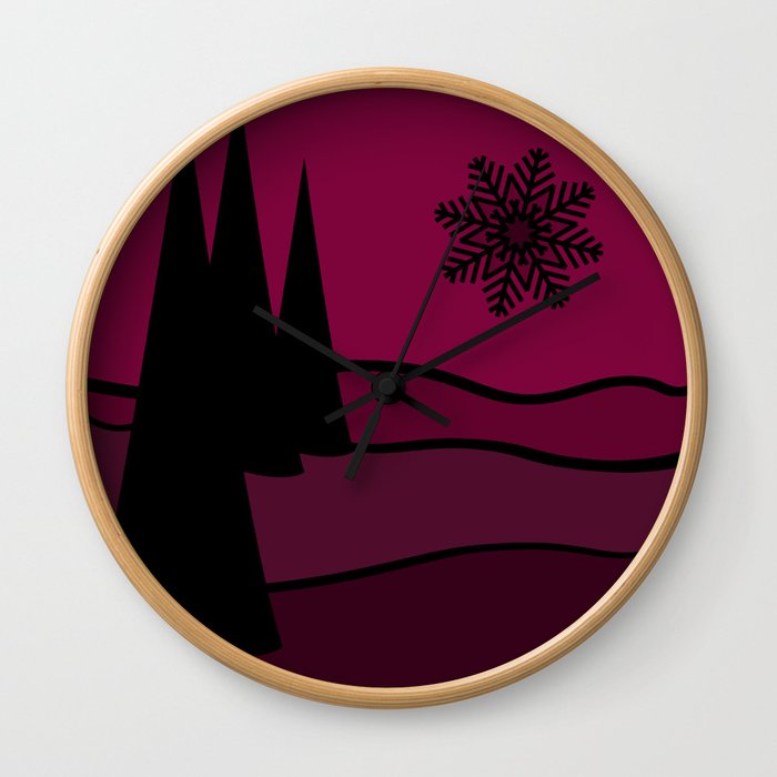 Mulled Berry Wine Snow Flake and Trees Wall Clock