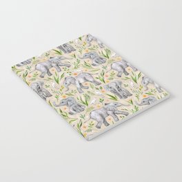 Baby Elephants and Egrets in Watercolor - neutral cream Notebook