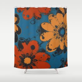 Blue and Orange Retro Floral Shower Curtain