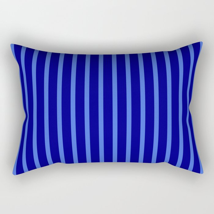 Blue & Royal Blue Colored Striped/Lined Pattern Rectangular Pillow