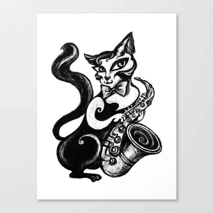 Cat playing saxophone Canvas Print