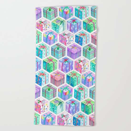 Christmas Gift Hexagons Beach Towel
