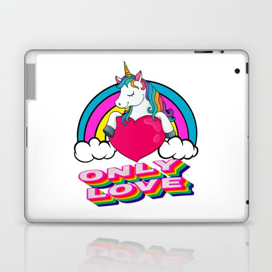 Cute Unicorn Holding A Red Heart – Valentine's Day Gift Laptop & iPad Skin