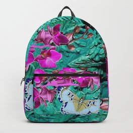 PURPLE ORCHIDS BUTTERFLIES TURQUOISE TROPICAL MACAW PARROT Backpack