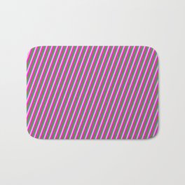 [ Thumbnail: Blue, Light Pink, Fuchsia & Green Colored Pattern of Stripes Bath Mat ]
