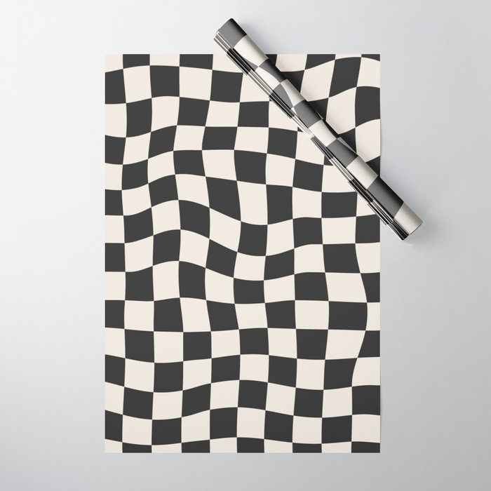 Black and White Wavy Checkered Pattern Wrapping Paper