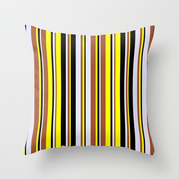 Yellow, Sienna, Lavender, and Black Colored Lines/Stripes Pattern Throw Pillow