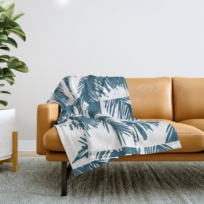 Palm Leaf Pattern Blue Throw Blanket