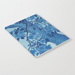 Japanese Painting of Blue Cherry Blossom and Moon Vintage Cherry Blossom Floral Painting Notebook