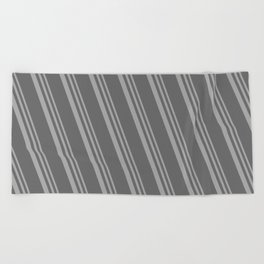 [ Thumbnail: Dark Grey & Dim Grey Colored Lines Pattern Beach Towel ]