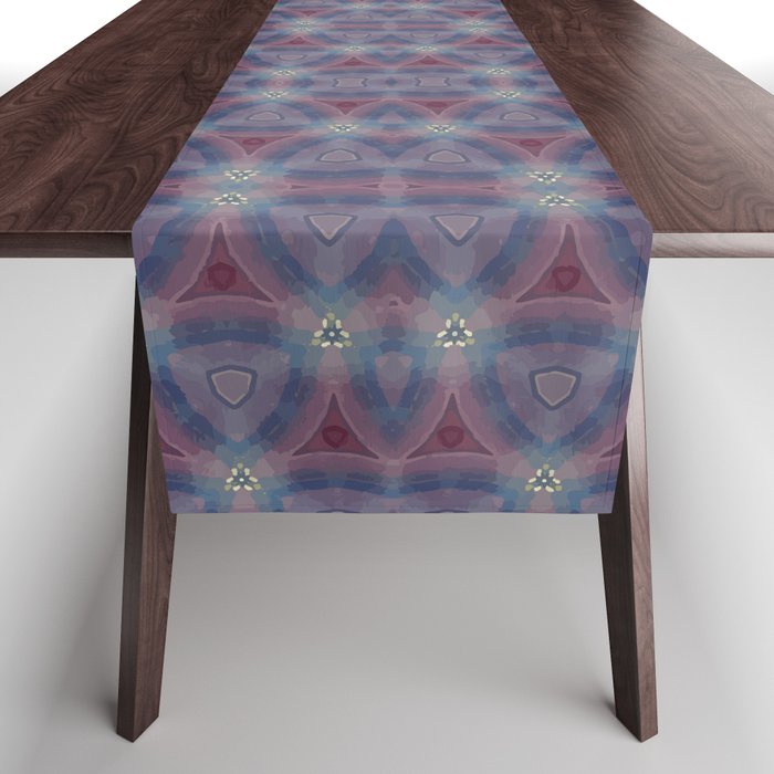 Abstract Triangles of Maroon Blue and Gold Table Runner