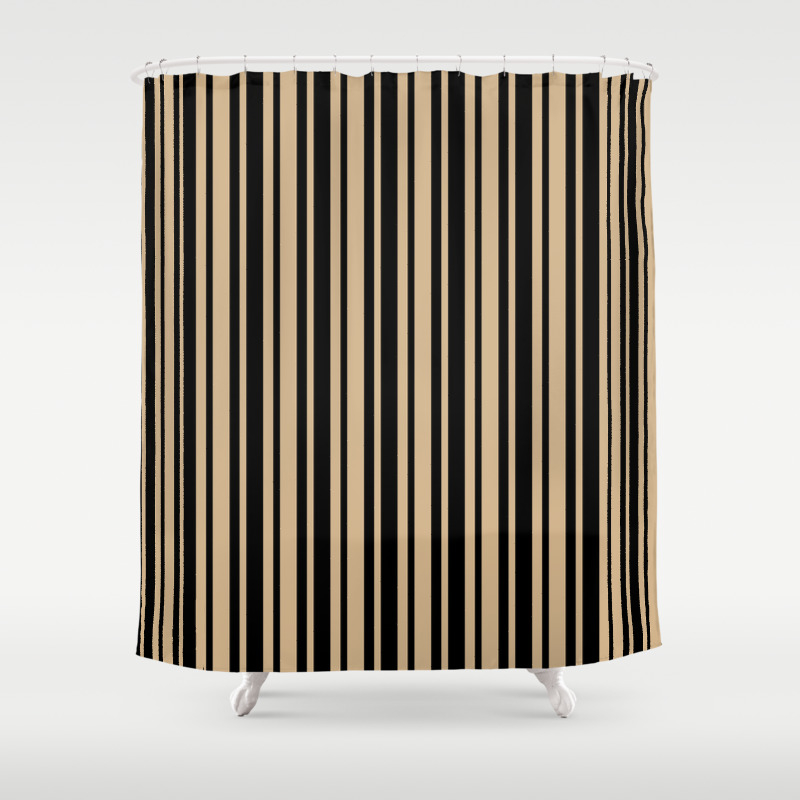 Tan Brown And Black Vertical Var Size Stripes Shower Curtain By