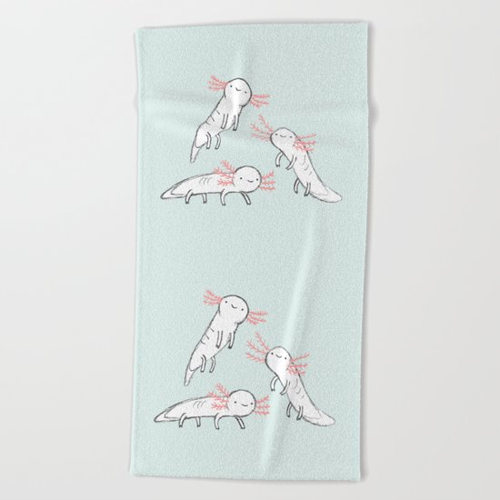Three Little Axolotls Beach Towel