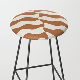 Retro Wavy Abstract Swirl Lines in Brown & White Bar Stool