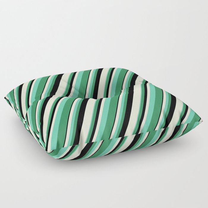 Beige, Aquamarine, Sea Green, and Black Colored Lined/Striped Pattern Floor Pillow