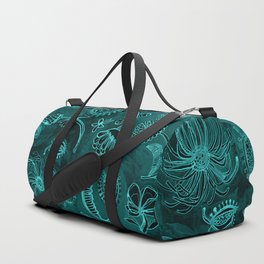 Botanicals in Teal on Dark Background Duffle Bag