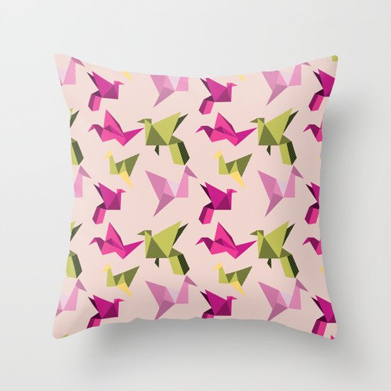 pink paper cranes Throw Pillow