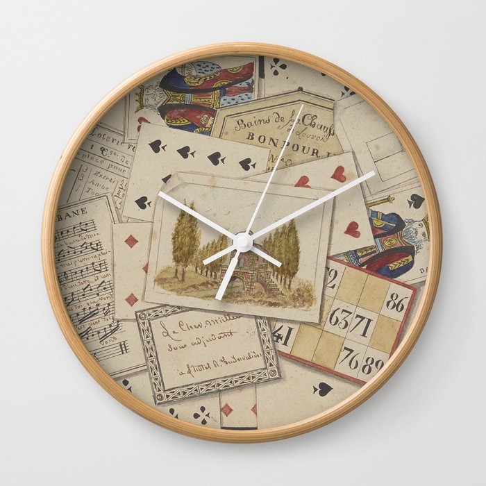 TROMPE L'OEIL Playing Cards Music Notes - 19th century France King Color Drawing Home Decor - Wall Engraving Wall Clock