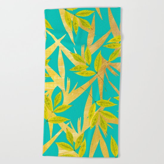 Gold & Teal Florals #society6 #decor #buyart Beach Towel