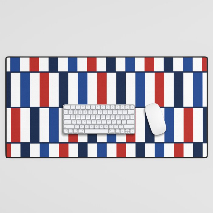 Long Blocks Geometric Pattern Red White and Blue Desk Mat