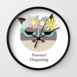 Grumpy Flower Crown Cat Wall Clock