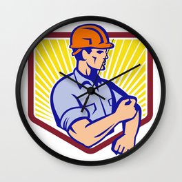 Construction Worker Rolling Up Sleeve Retro Wall Clock