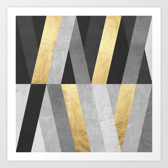 Gold and gray lines I Art Print