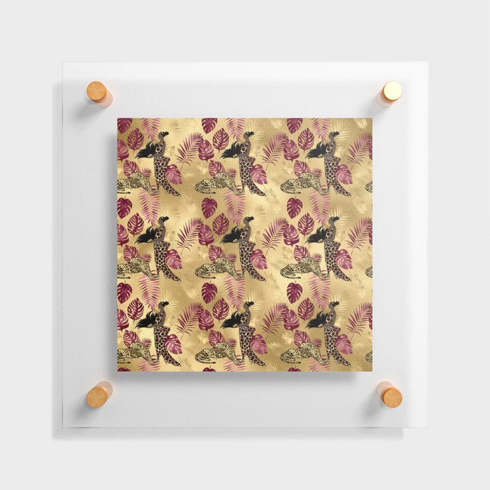 Burgundy and Gold Leopard Print Pattern 07 Floating Acrylic Print