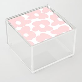 Large Baby Pink Retro Flowers on White Background #decor #society6 #buyart Acrylic Box