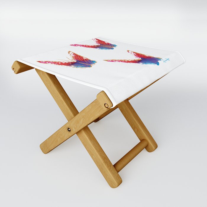Three abstract red and blue butterflies with copper effect Folding Stool