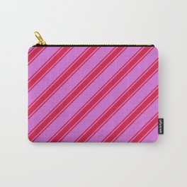 [ Thumbnail: Orchid & Crimson Colored Lined Pattern Carry-All Pouch ]