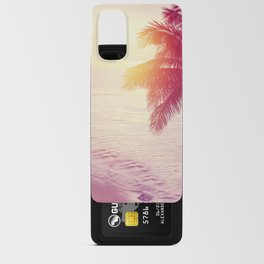 Tropical beach sunset background with palm tree silhouette. Vintage effect.  Android Card Case