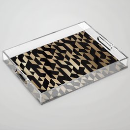 Abstract Geometric Pattern Black and Gold Acrylic Tray