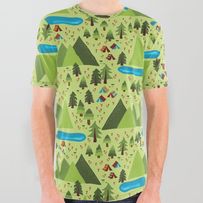 Summer Nature Camping All Over Graphic Tee