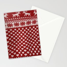Red Xmas White Hearts Pattern  Stationery Card