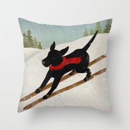 Black Dog Labrador Ski Mountain Throw Pillow