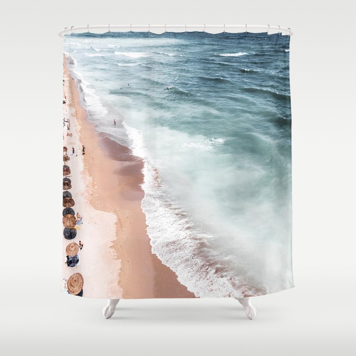 Coastal Beach Print, Aerial Beach, Aerial Bondi Beach, Ocean Waves, Waves Print, Sea Print, Modern Home Decor, Art Print Shower Curtain