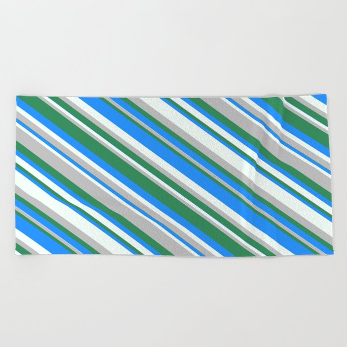 Blue, Mint Cream, Grey, and Sea Green Colored Pattern of Stripes Beach Towel