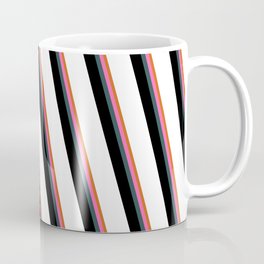 [ Thumbnail: Eye-catching Chocolate, Hot Pink, Dark Slate Gray, Black & White Colored Lined Pattern Coffee Mug ]