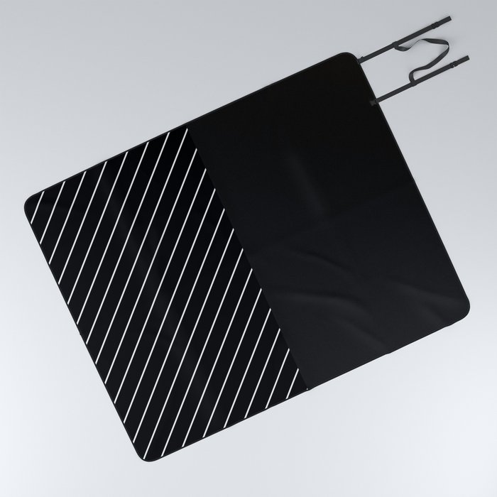 Elegant Thin Stripes and Paper Texture Noise Texture Black White Picnic Blanket